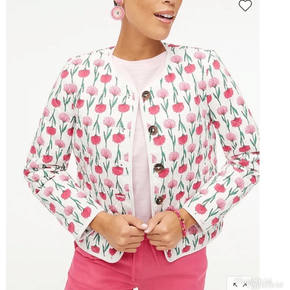 J. Crew Pink and White Quilted Blazer with Floral Design nwt